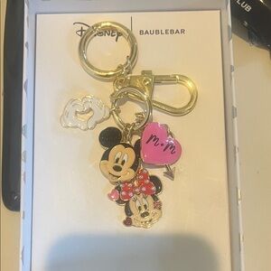 Disney Mickey & Minnie Gold-Tone Keychain with Pink Heart Charm